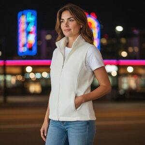 L L‎ Bean Sleeveless Soft Fleece Vest Jacket Off White Large Minimal Wear